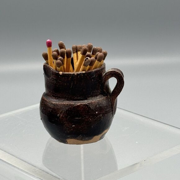 Vintage Clay Mini Creamer Matchstick Toothpick Holder Folk Art Primitive Kitschy - Picture 2 of 8